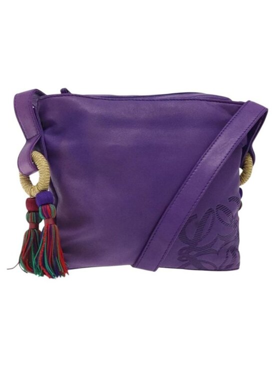 LOEWE Handbags - Authentic LOEWE Anagram Shoulder Bag Leather Purple Gold